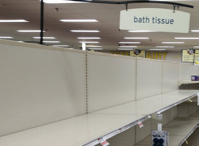 Empty Toilet Paper Aisle in Supermarket
